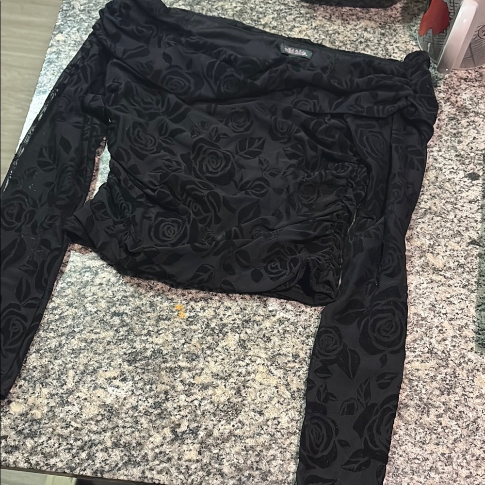 Black Floral Long Sleeve Top